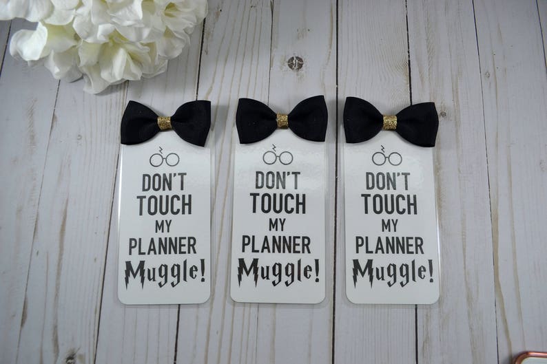 Hp Dont Touch My Planner Muggle Bowmark With Black Bow Planner Bookmark Travelers Notebook Travelers Notebook Accessories