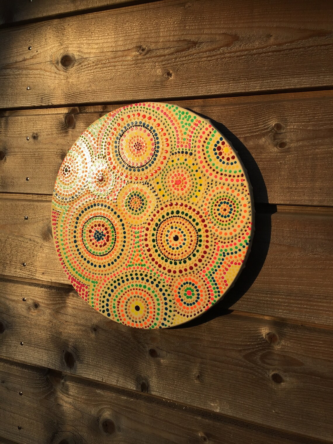 Round canvas Dotpainting 29cm Yellow Etsy