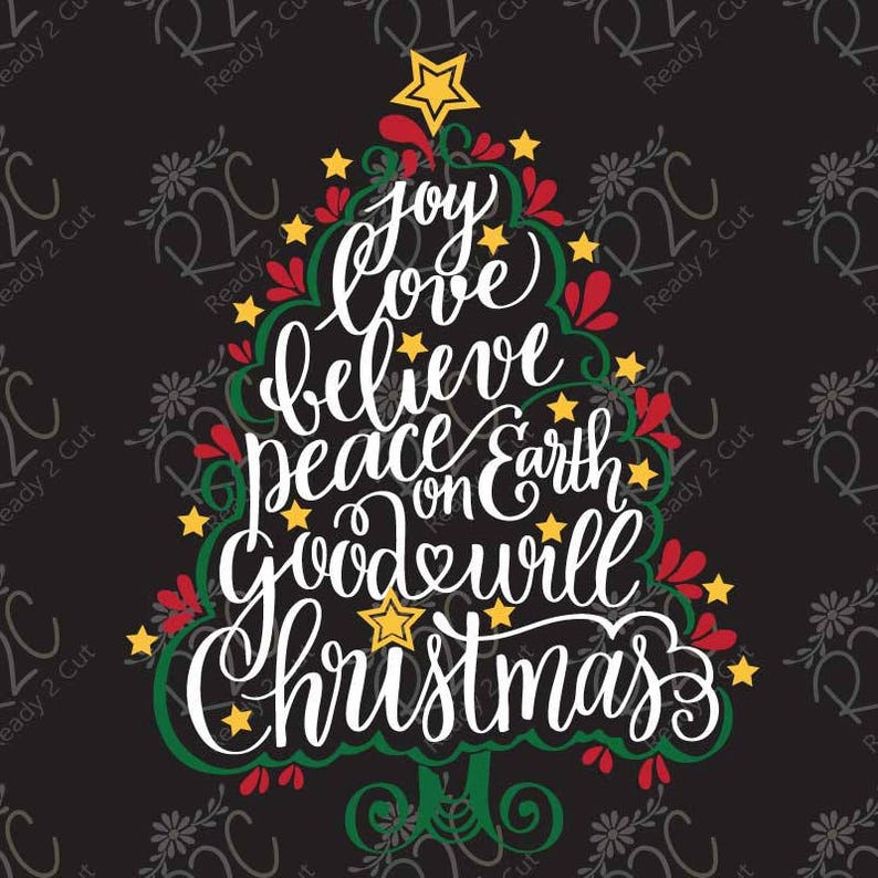 Download Christmas Word Tree swirl Lettering T-shirt Card SVG DXF ...
