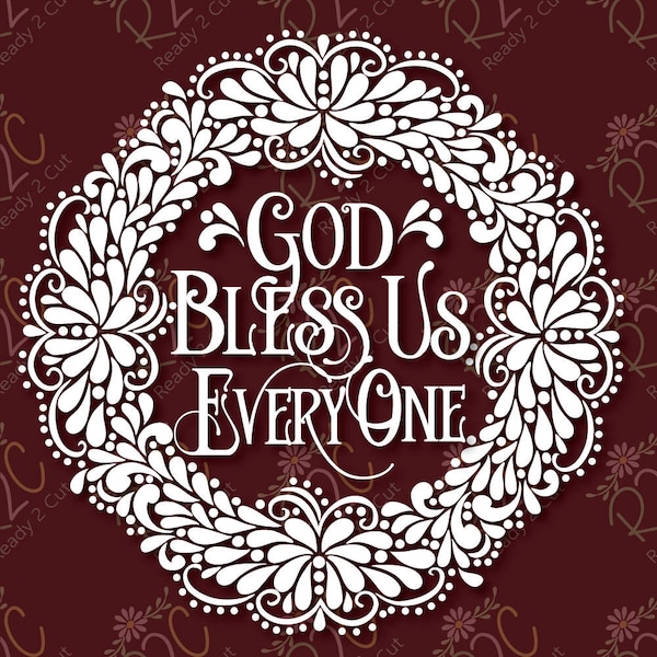 God Bless Us Everyone, Dickens Christmas Wreath SVG, DXF, PNG, Eps, Vector files for Silhouette, Cricut, Cutting Machines, Commercial Use
