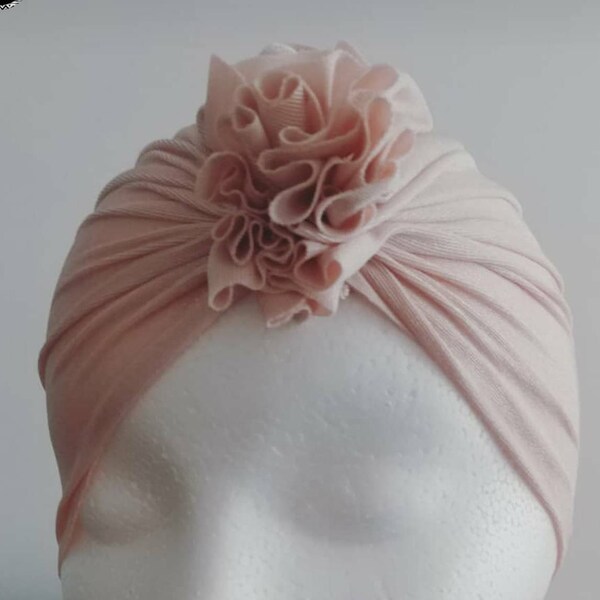 POWDER PINK SHIMMER baby stretch ruffle turban; baby Headwrap; baby hat; headwear;  turban