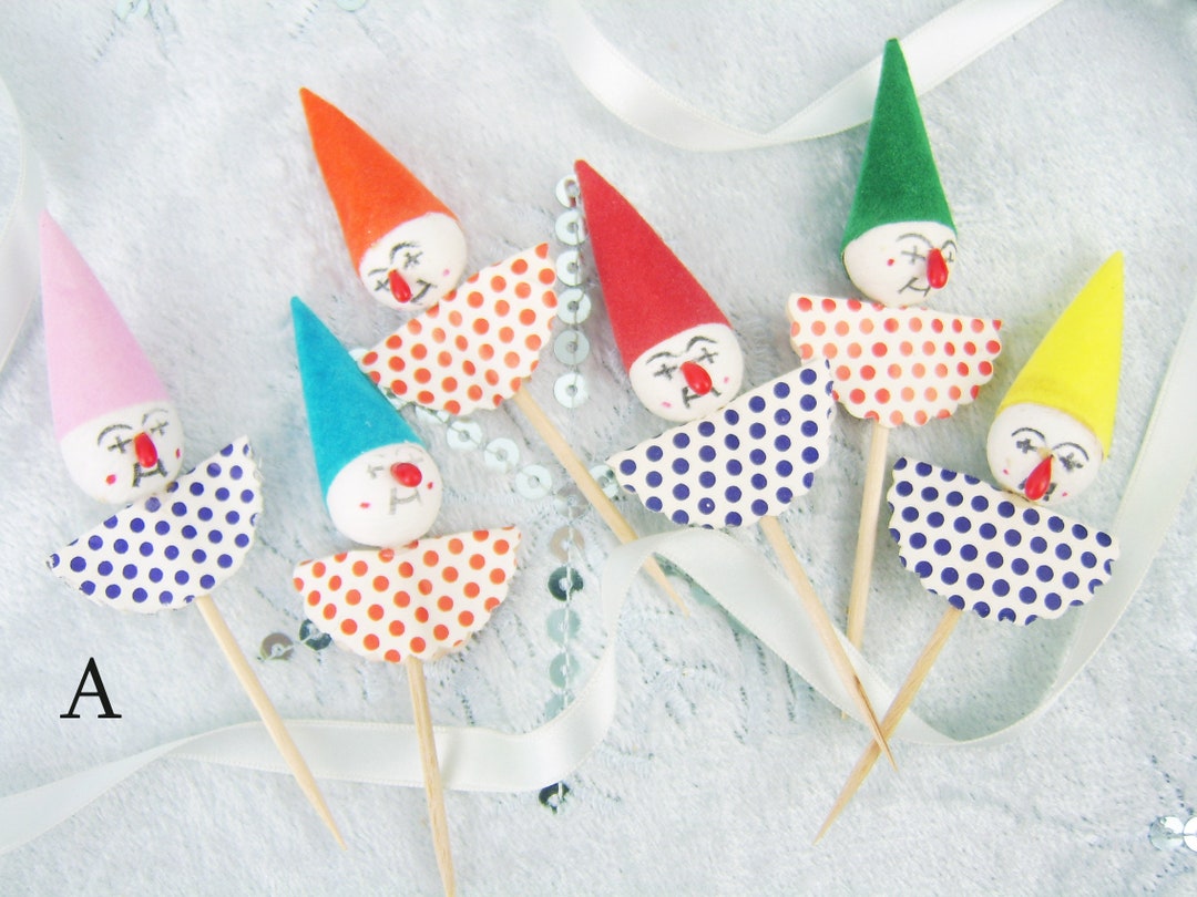 Clown Cupcake Toppers, Vintage Spun Cotton Heads, Circus Theme Birthday ...