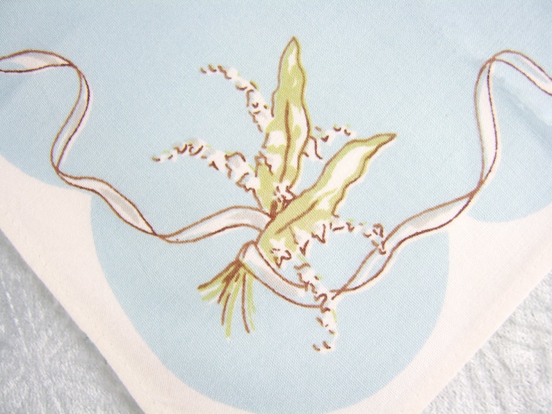 Lily of the Valley Blue Linen Bridal Napkin Blue Floral Print Set of 4 Vintage Spring Luncheon Napkins Mothers Day or Easter Brunch
