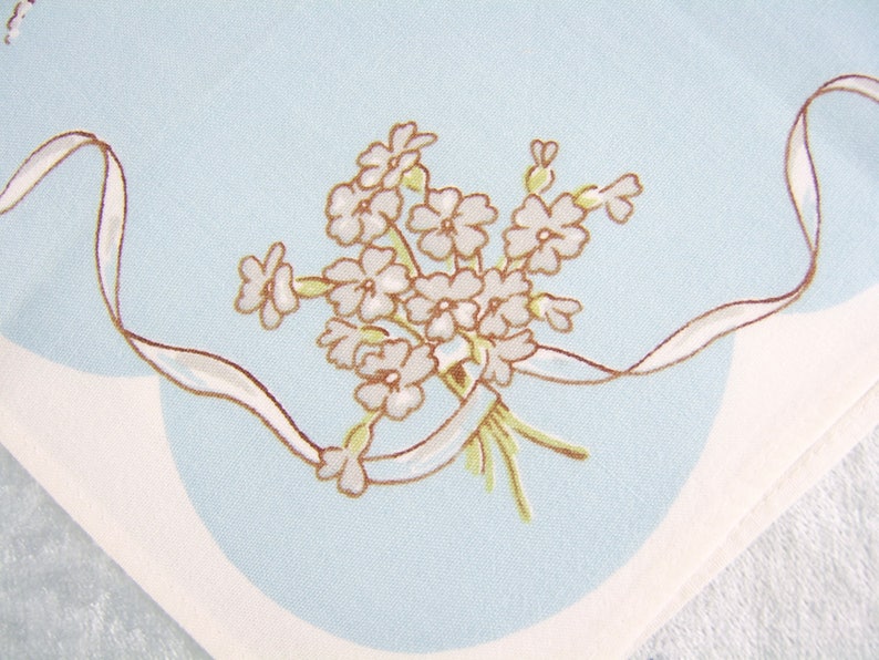 Lily of the Valley Blue Linen Bridal Napkin Blue Floral Print Set of 4 Vintage Spring Luncheon Napkins Mothers Day or Easter Brunch