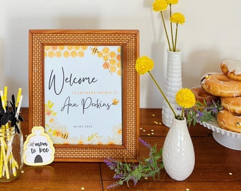 Printable Bee Baby Shower Welcome Sign | Customizable | Download and Print for Spring Baby Shower | Mama to Bee | Honey | Mommy to Bee