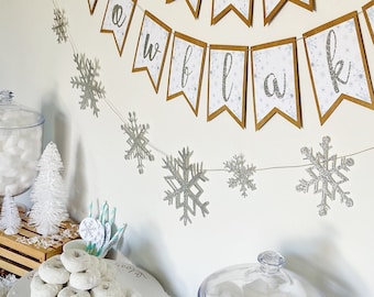 Guirlande de flocons de neige d’hiver | Bannière de flocon de neige congelée | Décor d’hiver | Décorations d'anniversaire ONEderland | Décor de baby shower petit flocon de neige