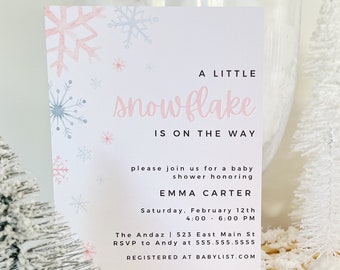 Snowflake Baby Shower Invitation | A little snowflake is on the way Invitation | Winter Baby Shower Invite | Printed | Custom | Pink or Blue