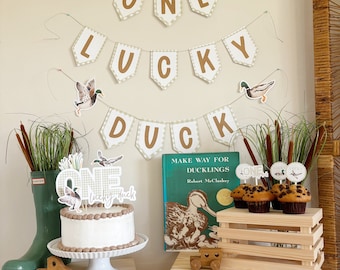 One Lucky Duck First Birthday Decorations Kit | Mallard Duck Party | Boy 1st Birthday Party Bundle | Lucky Duck Birthday | Fall 1st Birthday