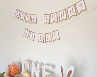 Some Bunny is One Birthday Banner | Rabbit Birthday | Girl Birthday Decorations | Spring Birthday Decor | First Birthday Party Kit | Bunny