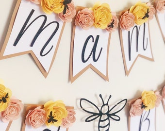 Mama to Bee Decoration | Baby Shower Banner | Bee Theme Baby Shower | Paper Flowers | Mama To Bee Banner | Floral Baby Shower Banner