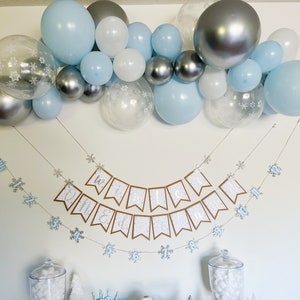 Snowflake Balloon Garland Winter Wonderland Onederland First Birthday Party Blue White Silver Snowflake Balloons Winter Baby Shower image 1