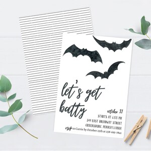 Let's Get Batty Halloween Party Invitation Adult Halloween Invite Haunted House Costume Party Printable Downloadable PDF Bat image 2