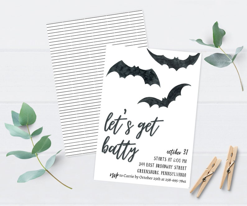 Let's Get Batty Halloween Party Invitation Adult Halloween Invite Haunted House Costume Party Printable Downloadable PDF Bat image 2