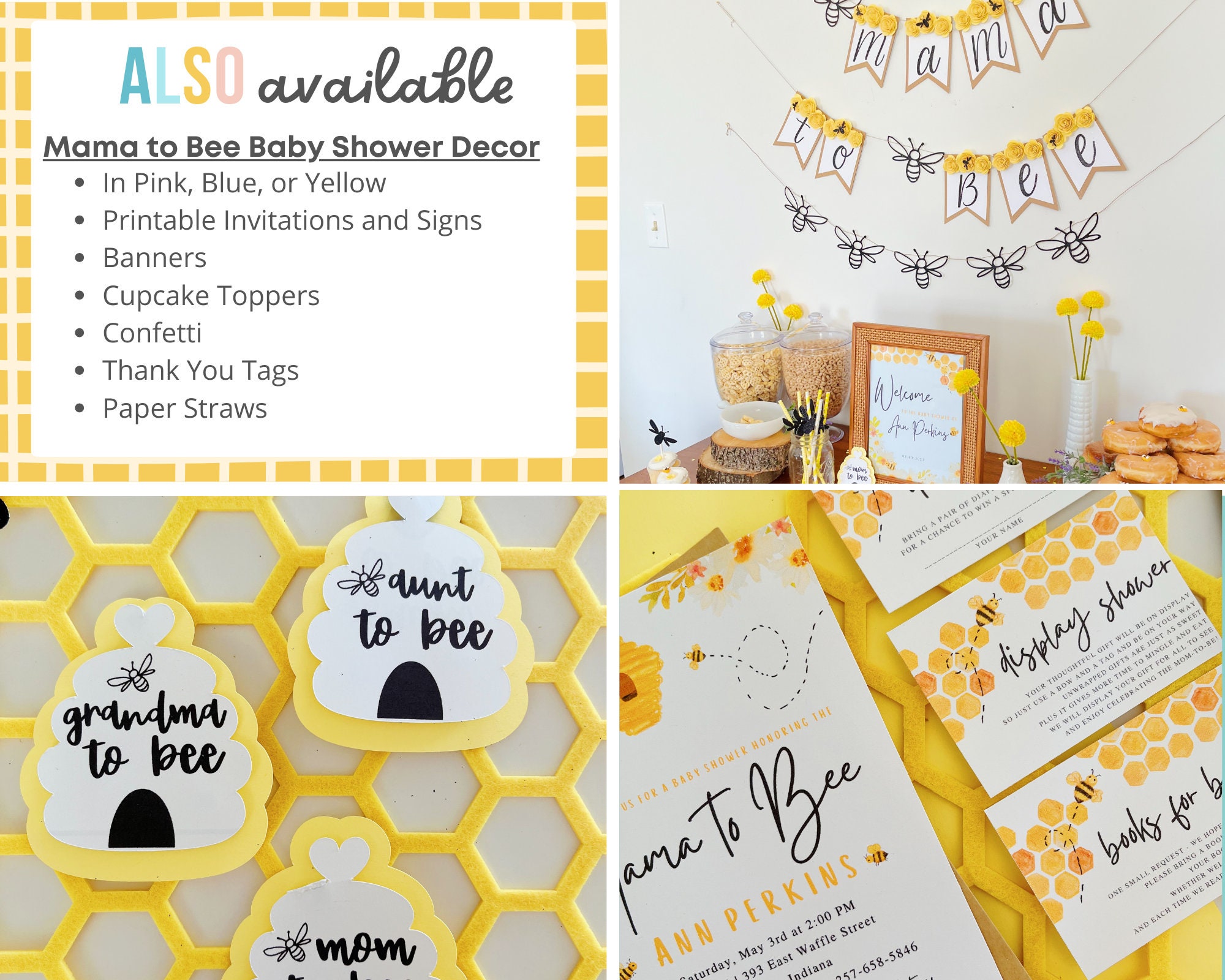 Mommy To Bee Banner - Gold Glitter Baby Shower Bunting, Gender Reveal & Birthday Party Decor