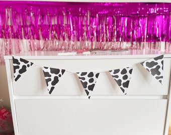 Cow Print Pennant Party Banner | Nash Bash Party Decor | Nashville Bride | Let's Go Girls | Farmer Birthday Party | Country Music Cowgirl