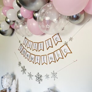 Snowflake Balloon Garland Winter Wonderland Onederland First Birthday Party Pink White Silver Snowflake Balloons Winter Baby Shower image 7