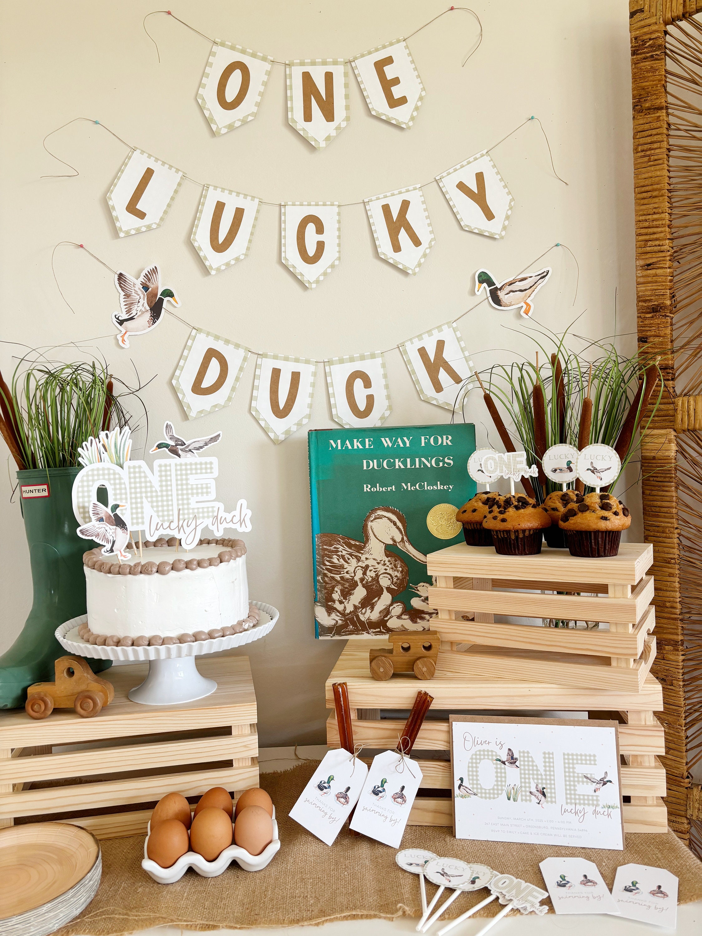 Duck Birthday Decorations One Lucky - Include Hanging Banner And Hanging  Swirl Baby Shower Decorations Duck Hunting Themed 1st Birthday Party  Supplies Mallard Duck, image size:2250x3000