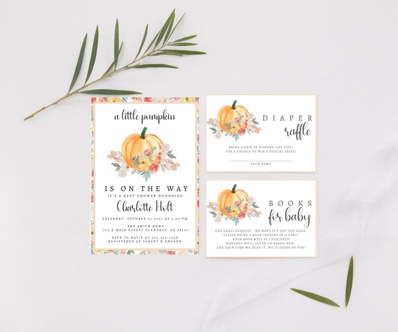 Pumpkin Diaper Raffle Card Template Fall Baby Shower Diaper Request Insert Printable Instant Digital Download Little Pumpkin Baby image 2