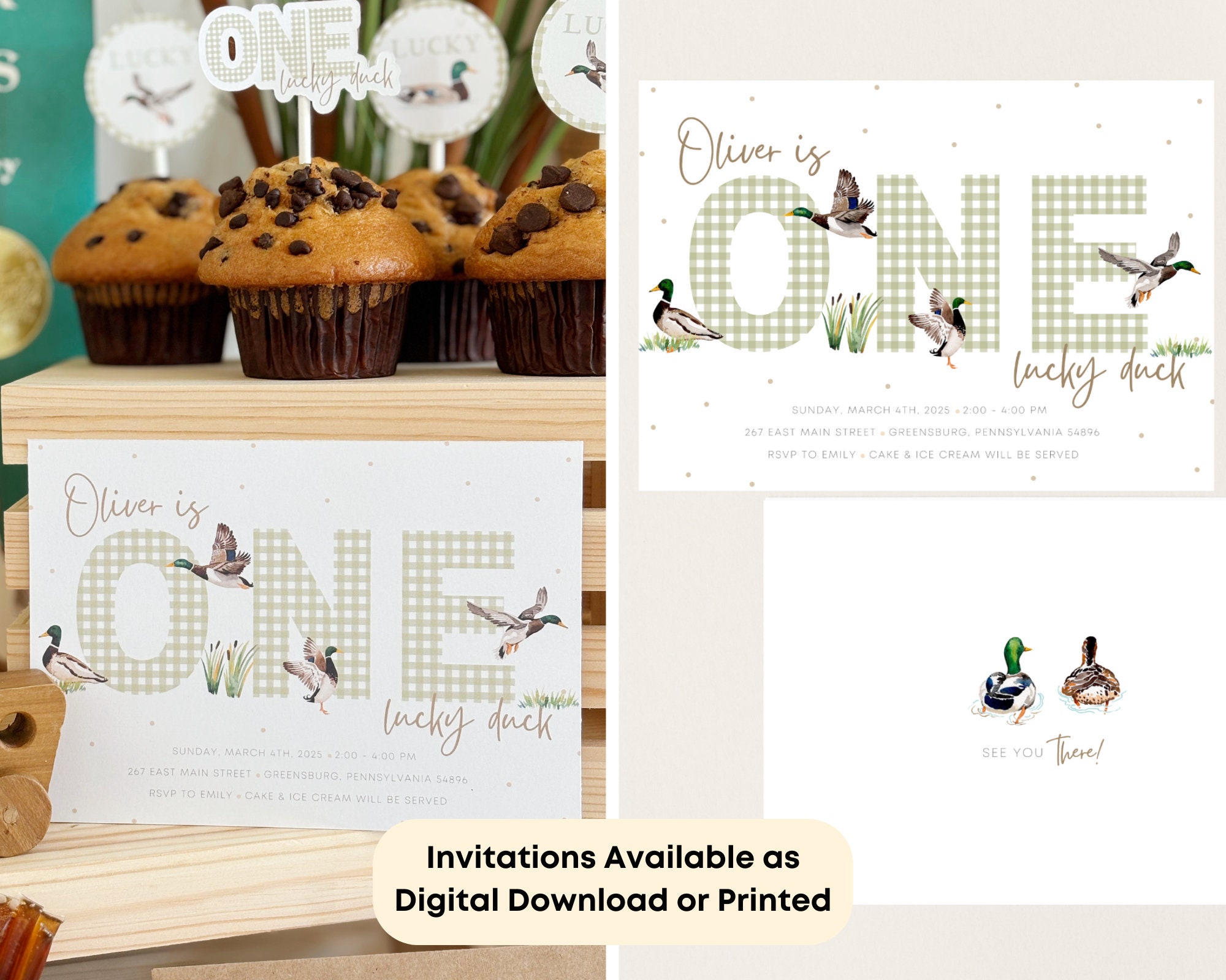 One Lucky Duck Decal - Mallard Duck Hunting Gender Reveal & 1st Birthday Party Wall Sticker (11.81x29.52 Inch) - View #8