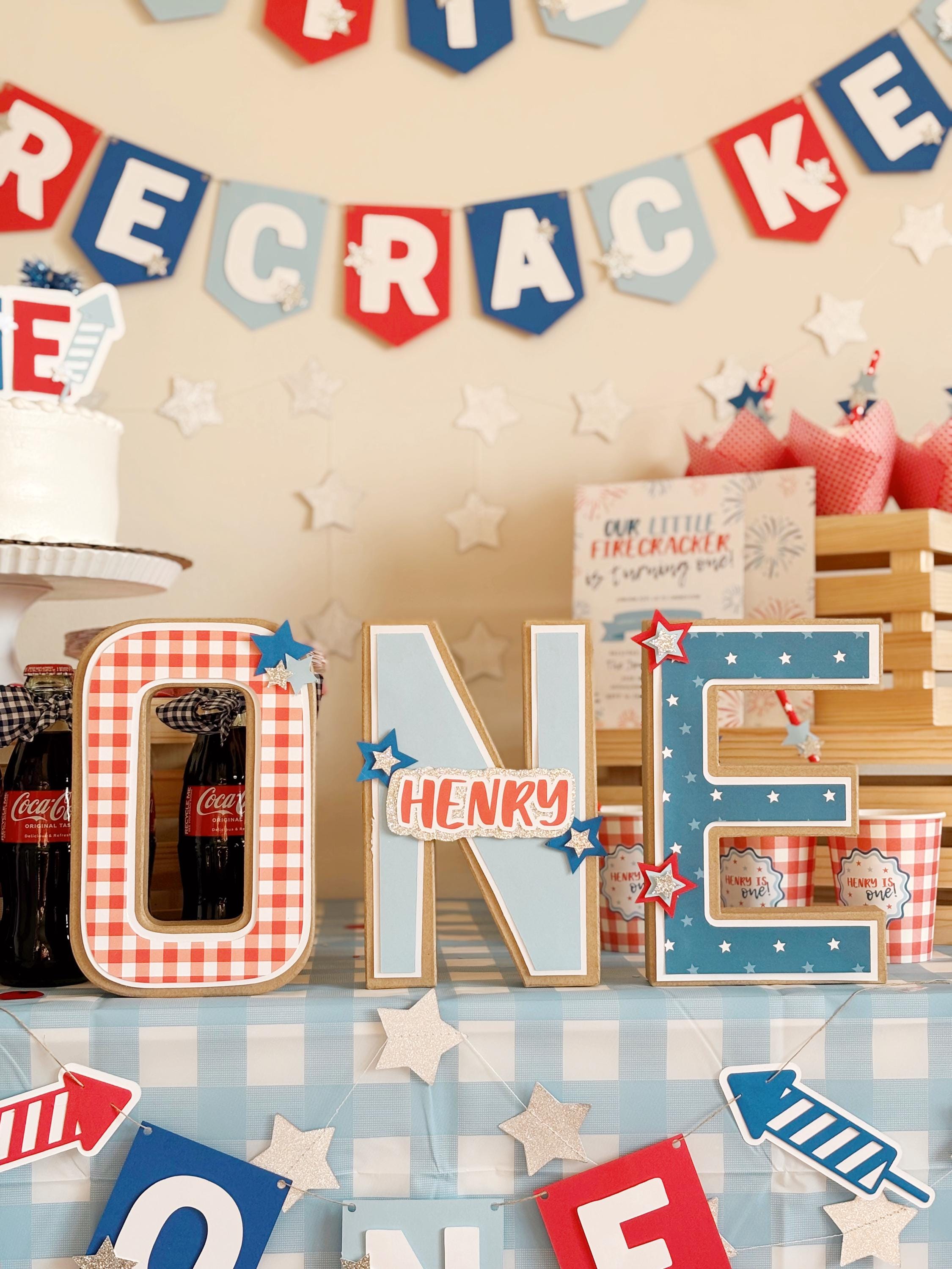 Custom 1st Birthday "ONE" Little Firecracker Birthday Decor | Photo Prop | Stand Up 8 inch Tall Letters | Set of 3 | Table Decor | July 4th