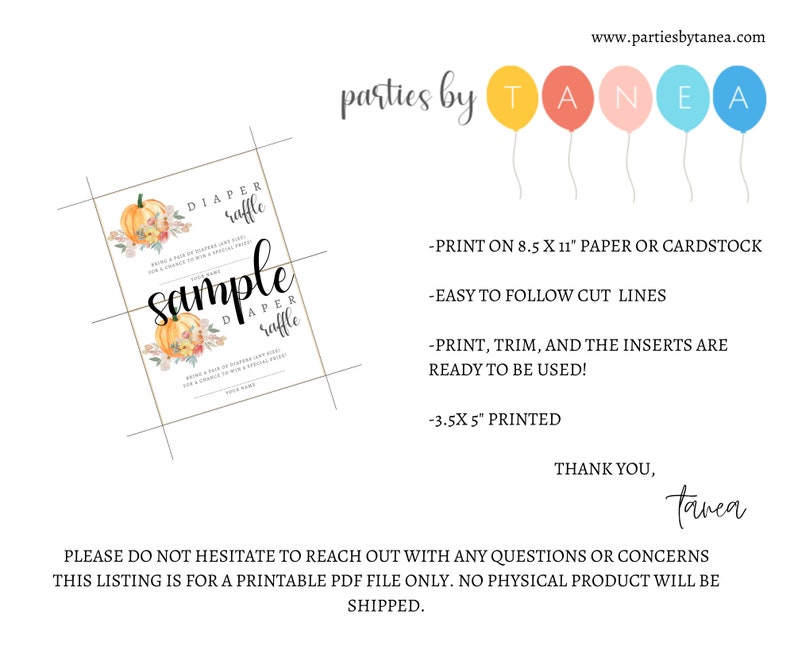 Pumpkin Diaper Raffle Card Template Fall Baby Shower Diaper Request Insert Printable Instant Digital Download Little Pumpkin Baby image 3