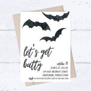 Let's Get Batty Halloween Party Invitation Adult Halloween Invite Haunted House Costume Party Printable Downloadable PDF Bat image 1