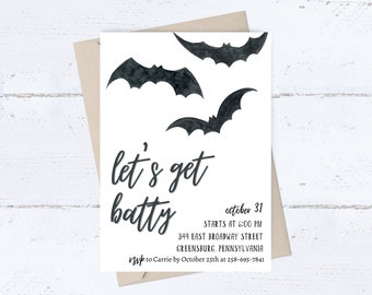 Let's Get Batty Halloween Party Invitation | Adult Halloween Invite | Haunted House | Costume Party | Printable | Downloadable PDF | Bat