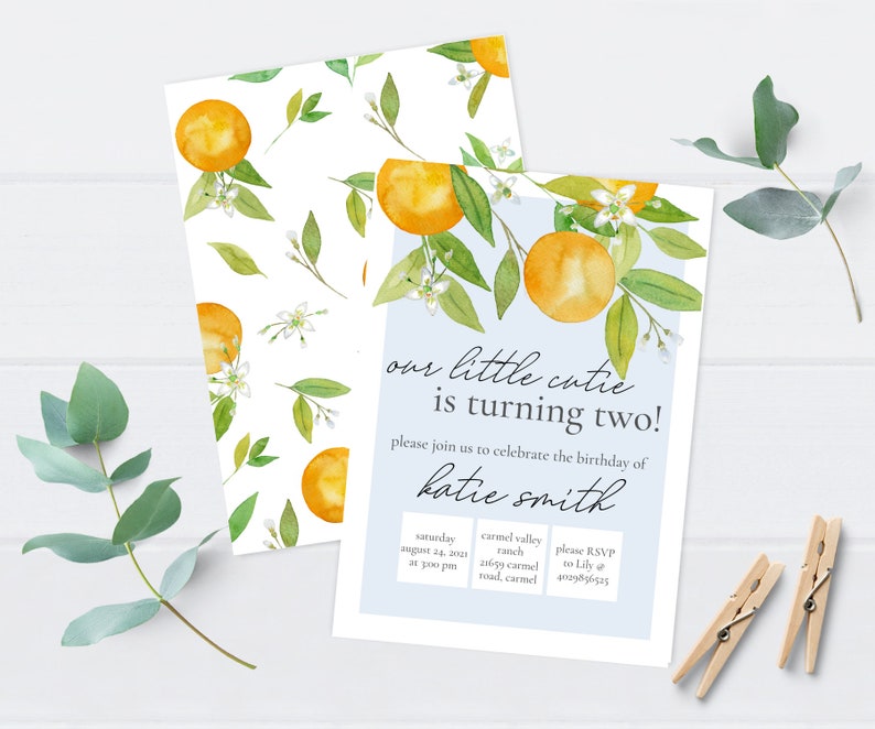 A Little Cutie is on the Way Baby Shower Invitation Clementine Orange Gender Neutral Gender Reveal Citrus Baby Shower Decoration image 2