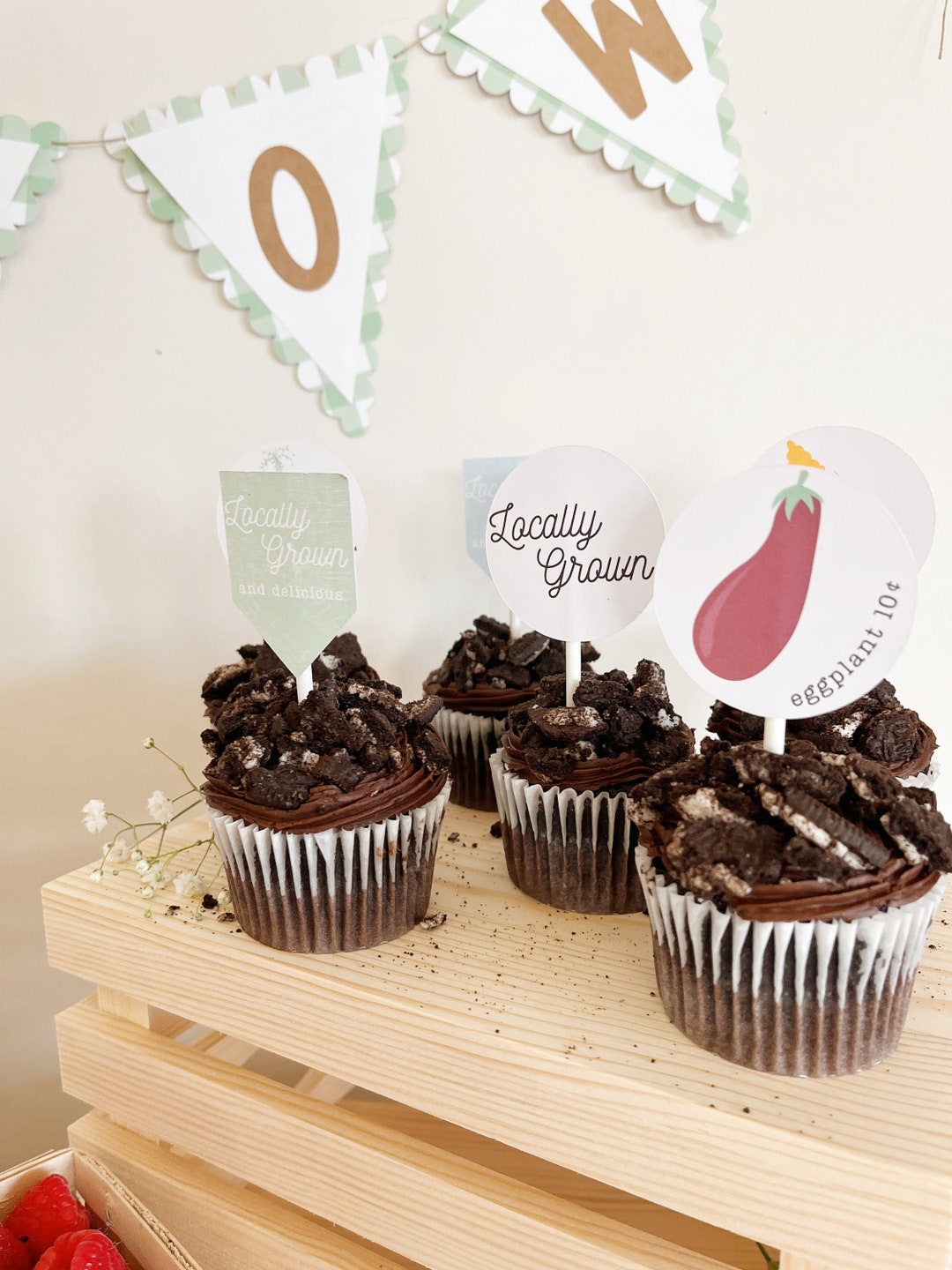 36Pcs Locally Grown Baby Shower Cupcake Toppers - Farmers Market Theme Decorations
