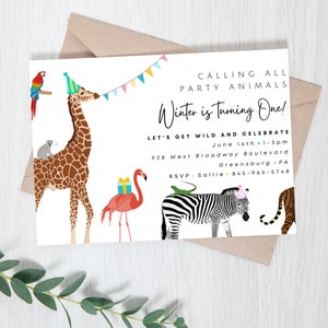 Party Animals Birthday Invitation | Zoo Safari Animal Printable Birthday Invite | Digital Download | Printable or Printed Invite | Wild One