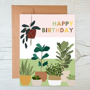 Feliz aniversário | Senhora da planta | Mãe planta | Amante de plantas | Verde | Cartão de aniversário | cartão comemorativo | Diversão | Para ela | Feliz | Planta | Rosa | Louco