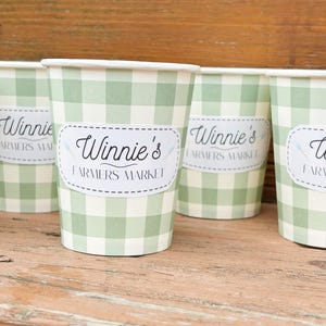 Bicchieri di carta a quadri verdi personalizzati, 10 pezzi / Baby shower con prodotti locali / Primo compleanno al mercato agricolo / Festa delle verdure