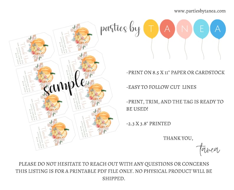 Little Pumpkin Baby Shower Thank You Tags for Party Favours Printable Favour Tags for Thank You Gifts Fall Baby Shower Gift Tags image 3