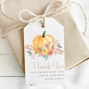 Little Pumpkin Baby Shower Thank You Tags for Party Favours Printable Favour Tags for Thank You Gifts Fall Baby Shower Gift Tags image 1