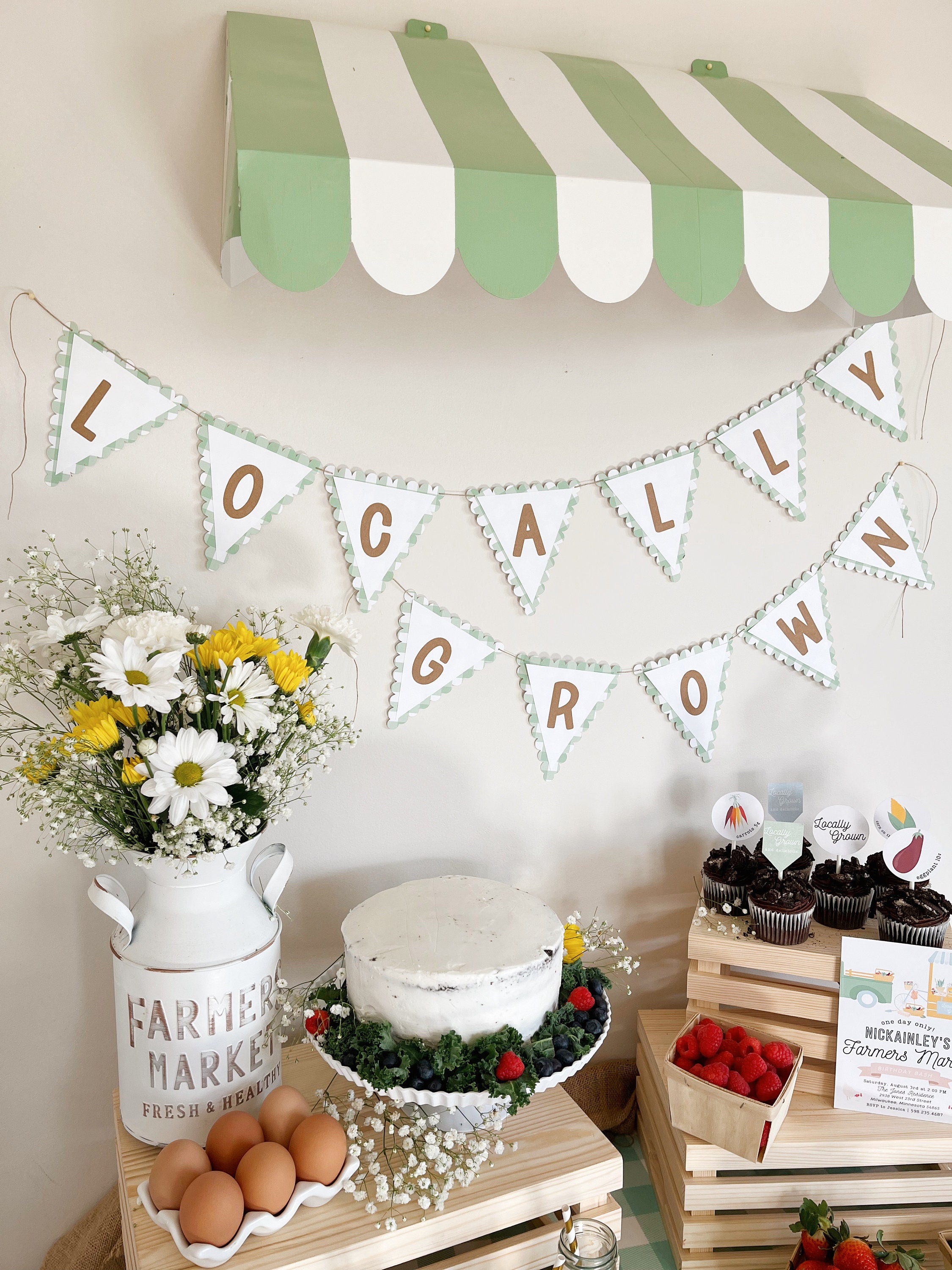 Farm Birthday Banner | Little Blue Truck Birthday | 2nd Birthday | Farmers Market Theme Birthday | Second Bday Decorations | Fruit Flower