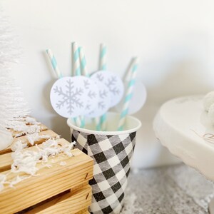 Snowflake Straws Winter Wonderland Birthday Decorations Winter Onederland First Birthday Baby Shower Pink or Blue Snowflake Straws image 2