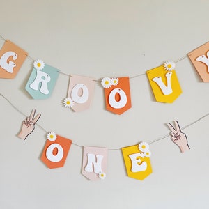 Groovy ONE Birthday Banner | Daisy Birthday Party Decorations | 70s Party Theme | Flower Power | Retro Birthday Party | TWO Groovy | Girl