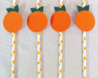 Décorations de fête prénatale Little Cutie Pailles en papier | Décor de fête de pailles en papier de fruits orange | Décorations de douche de bébé