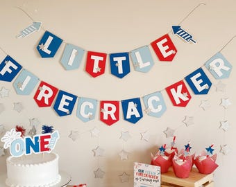 Little Firecracker Banner Decorations | 4th of July 1st Birthday | Baby Shower | Red White and Two | Land of the Three | Summer Birthday