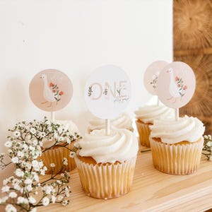 Adornos para cupcakes de cumpleaños de ganso / Cumpleaños de un ganso tonto / Fiesta de ganso / Pancarta de ganso ONE / Baby Shower de ganso / Primer cumpleaños de niña