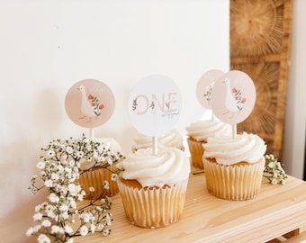 Goose Birthday Cupcake Toppers | One Silly Goose Birthday | Goose Party | Goose ONE Banner |  Goose Baby Shower | Girl First Birthday
