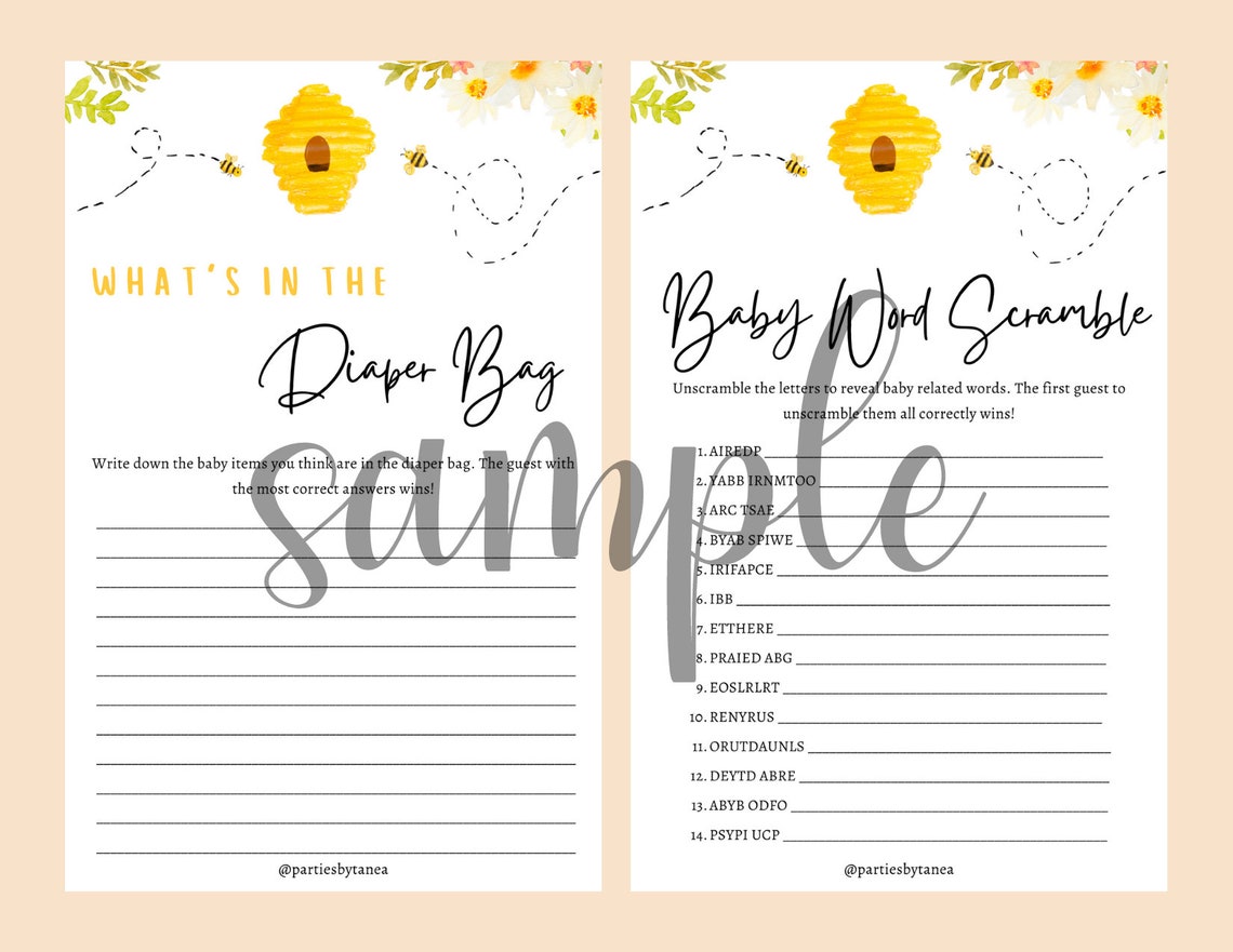 Bee Baby Shower Games Printable Instant Download Bundle of - Etsy