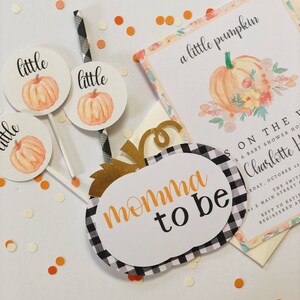 Little Pumpkin Baby Shower Button Momma to Be Corsage Little Pumpkin Shower Decoration Gender Neutral Baby Shower Decor Pumpkin Baby image 8