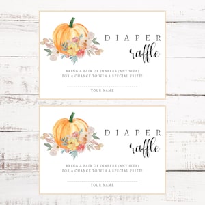 Pumpkin Diaper Raffle Card Template Fall Baby Shower Diaper Request Insert Printable Instant Digital Download Little Pumpkin Baby image 1