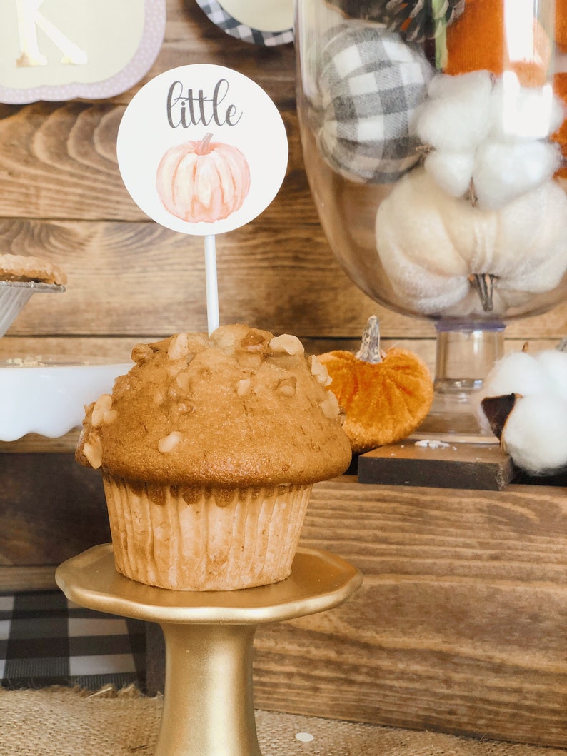 Little Pumpkin Cupcake Toppers Little Pumpkin Baby Shower Decorations Fall Baby Shower Decor Fall Themed Baby Shower Fall Baby image 1