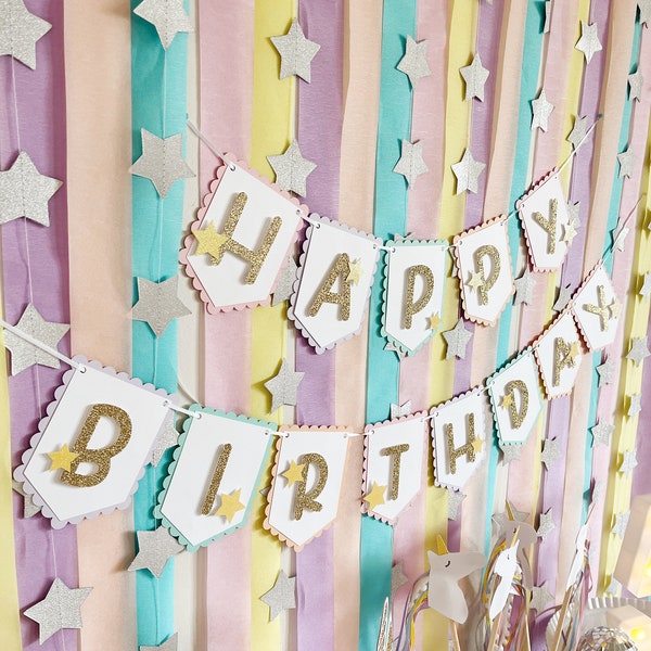 Unicorn Birthday Banner | Custom Name Unicorn Birthday Party | Horse Decorations | Rainbow Banner | Girl Party Decor | Happy Birthday