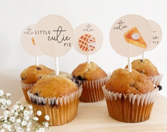 Little Cutie Pie Birthday Cupcake Toppers | Sweet as Pie | Baking Birthday | Decoration | Pie First Birthday | Cutie Pie Baby Shower Decor
