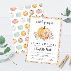 Little Pumpkin Baby Shower Invitation Fall Baby Shower Invitations A Little Pumpkin Decorations Fall Themed Baby Invitations image 1