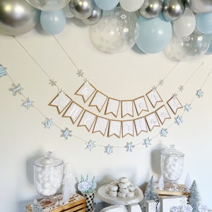 Snowflake Balloon Garland Winter Wonderland Onederland First Birthday Party Blue White Silver Snowflake Balloons Winter Baby Shower image 7