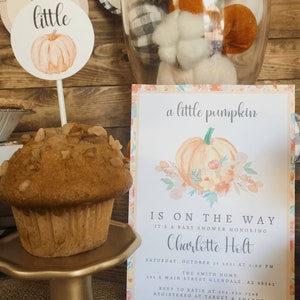 Little Pumpkin Cupcake Toppers Little Pumpkin Baby Shower Decorations Fall Baby Shower Decor Fall Themed Baby Shower Fall Baby image 7